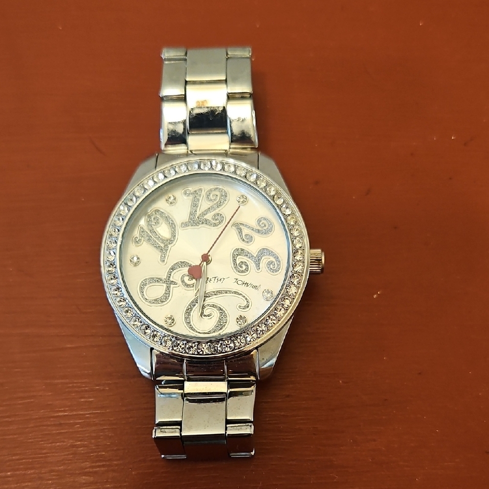 Silver Crystal-Accented Betsy Johnson Women's Watch
